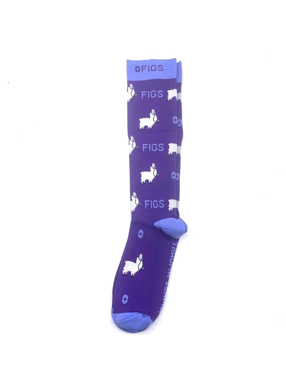1 Pair FIGS Compression 'Dr Llama' Blue Socks Size L